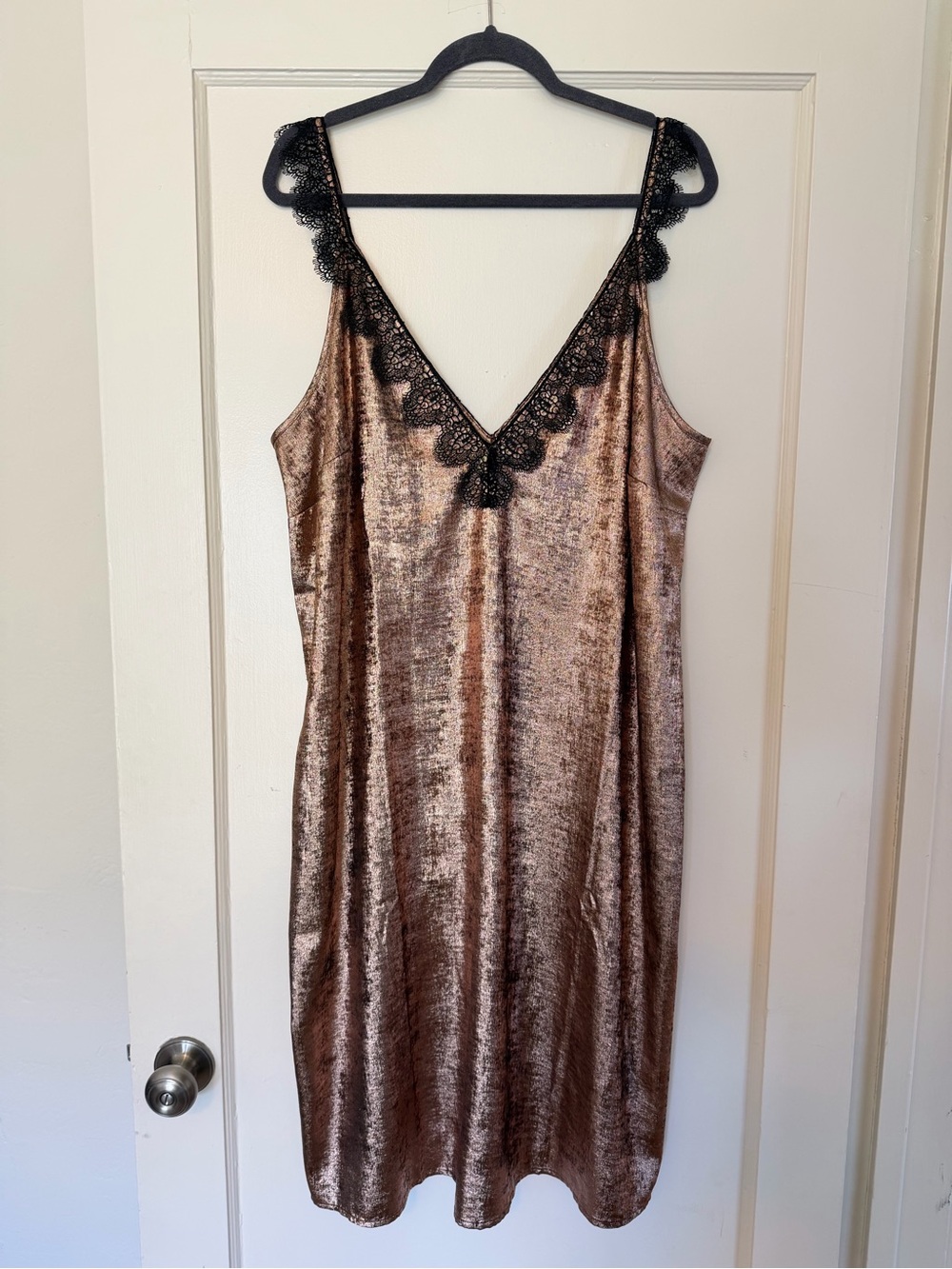 Velvet Lace-Trim Midi Slip Dress in Bronze